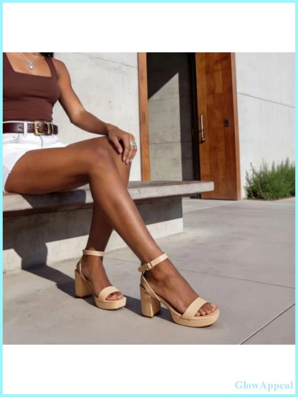 Women's Chunky Block Heeled Platform Sandals Faux Leather Ankle Strap